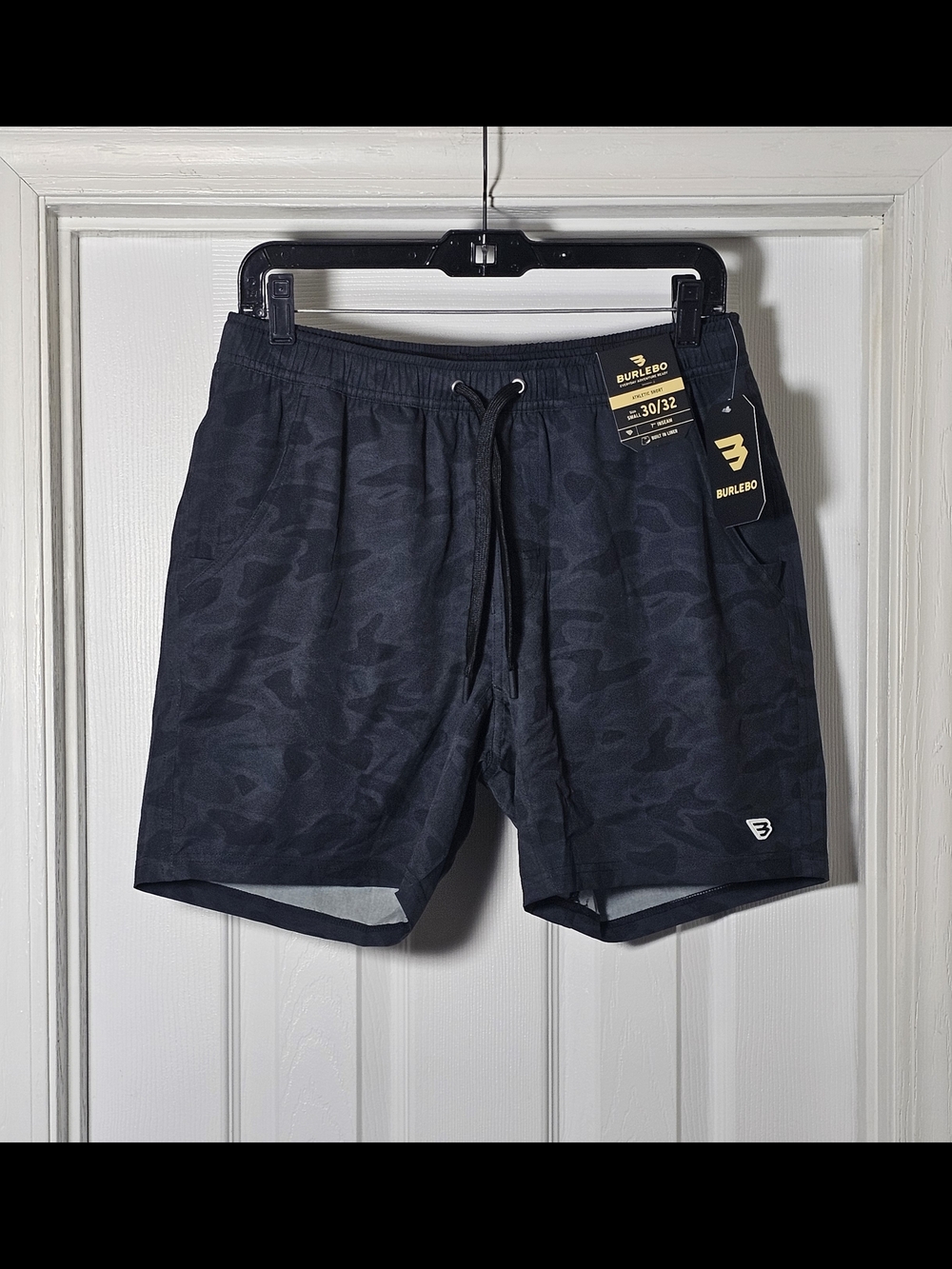 Burlebo Men's Athletic Shorts Black Camo With Black Liner Size Small 7" Inseam